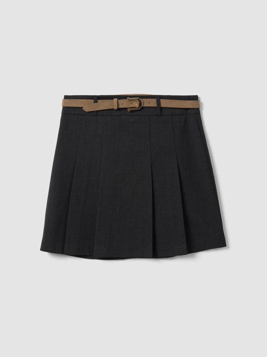 Grey stretch viscose mini skirt with belt_0