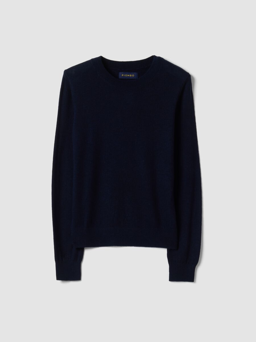 Maglia blu in pura lana a girocollo_0
