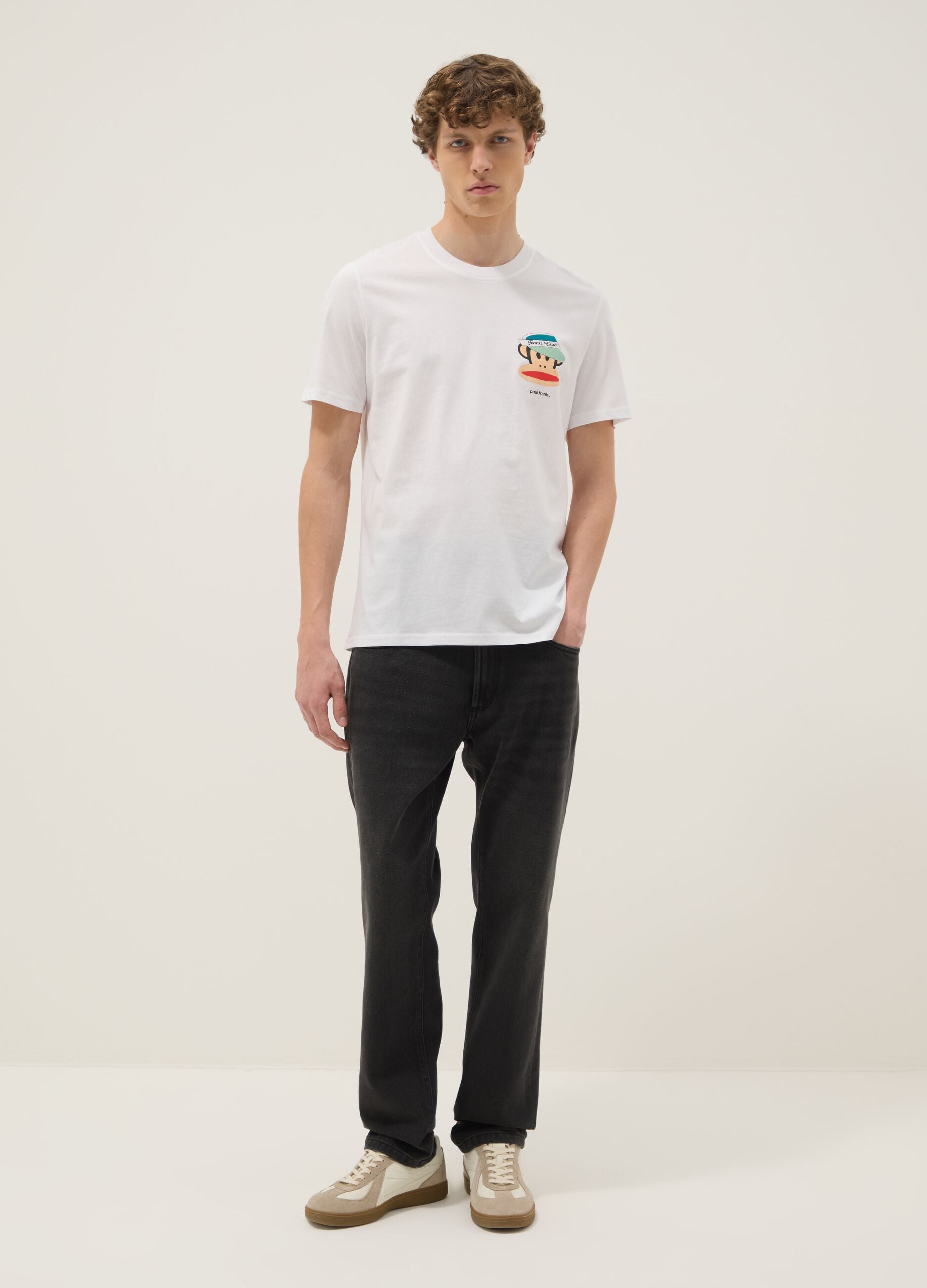 White Paul Frank print T-shirt in pure cotton, regular fit