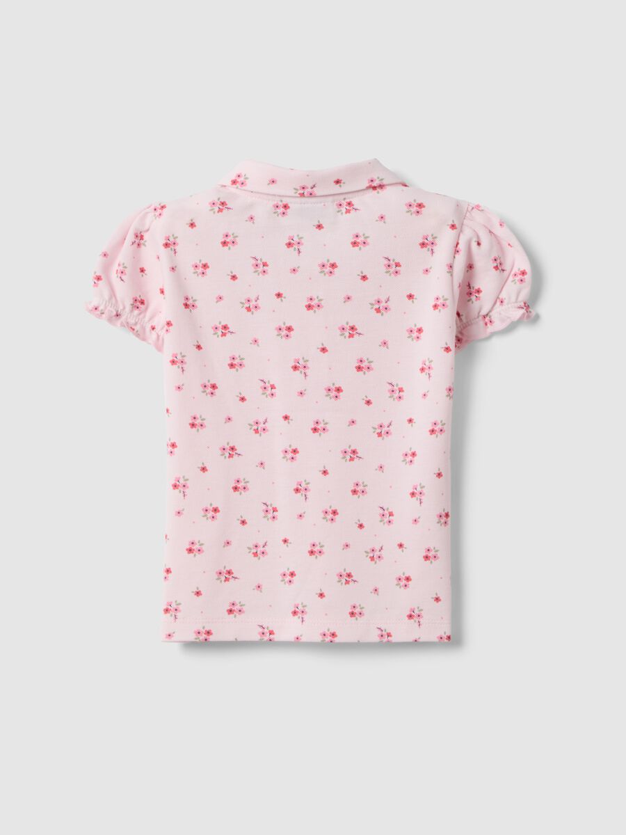 Girls' pure cotton pink polo with floral pattern, regular fit_3