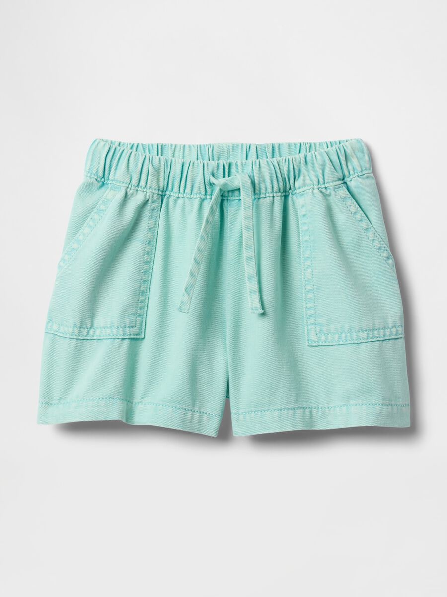 Light blue cotton girl's shorts with drawstring_1