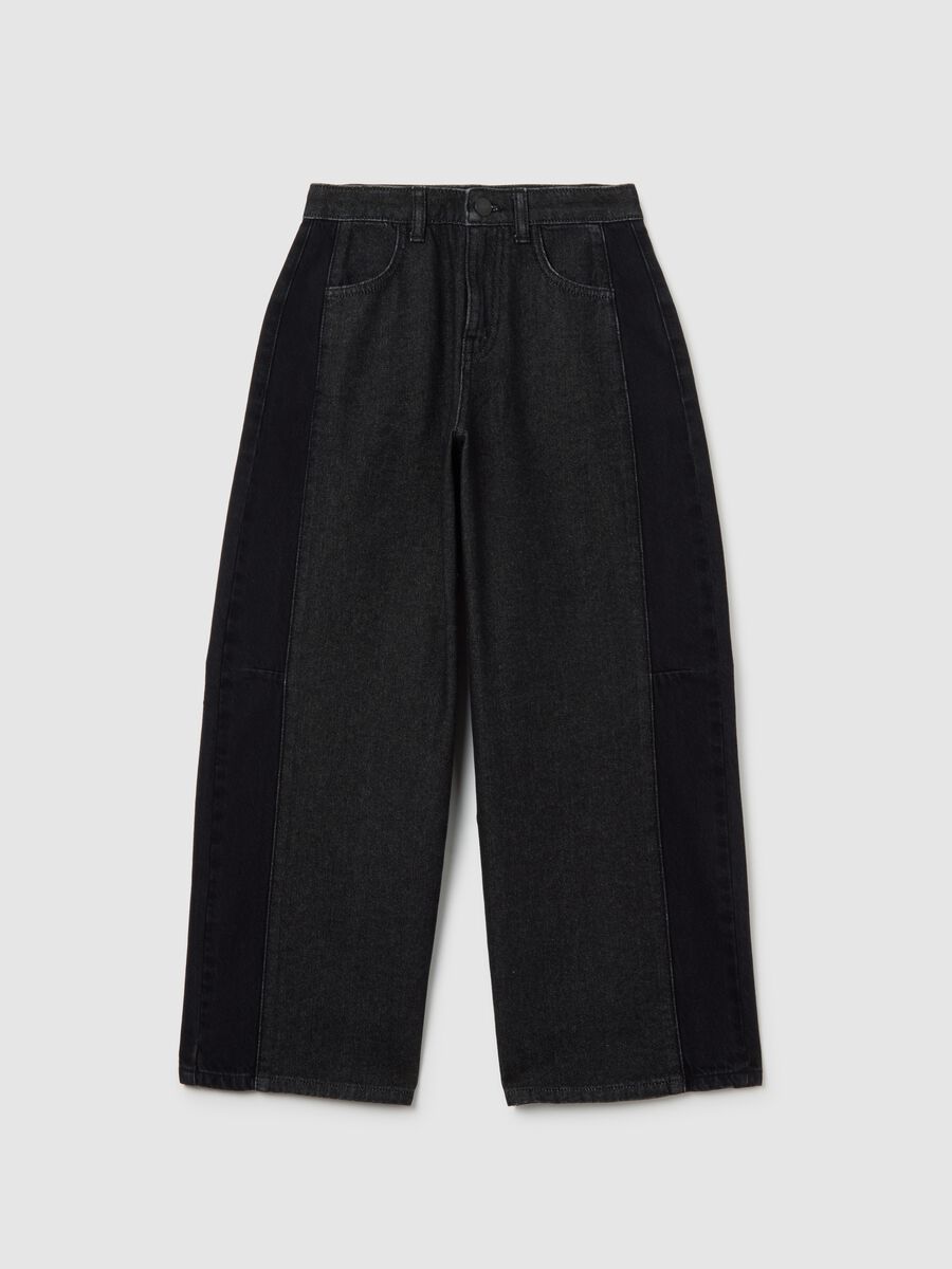 Girls' pure cotton black balloon jeans_0