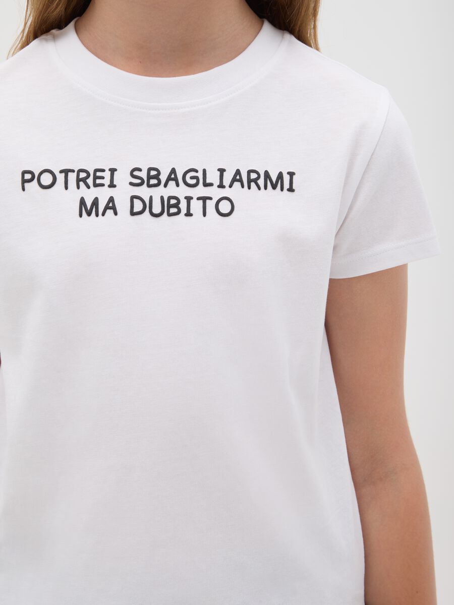 T-shirt da ragazza in puro cotone bianca regular fit con scritta_1