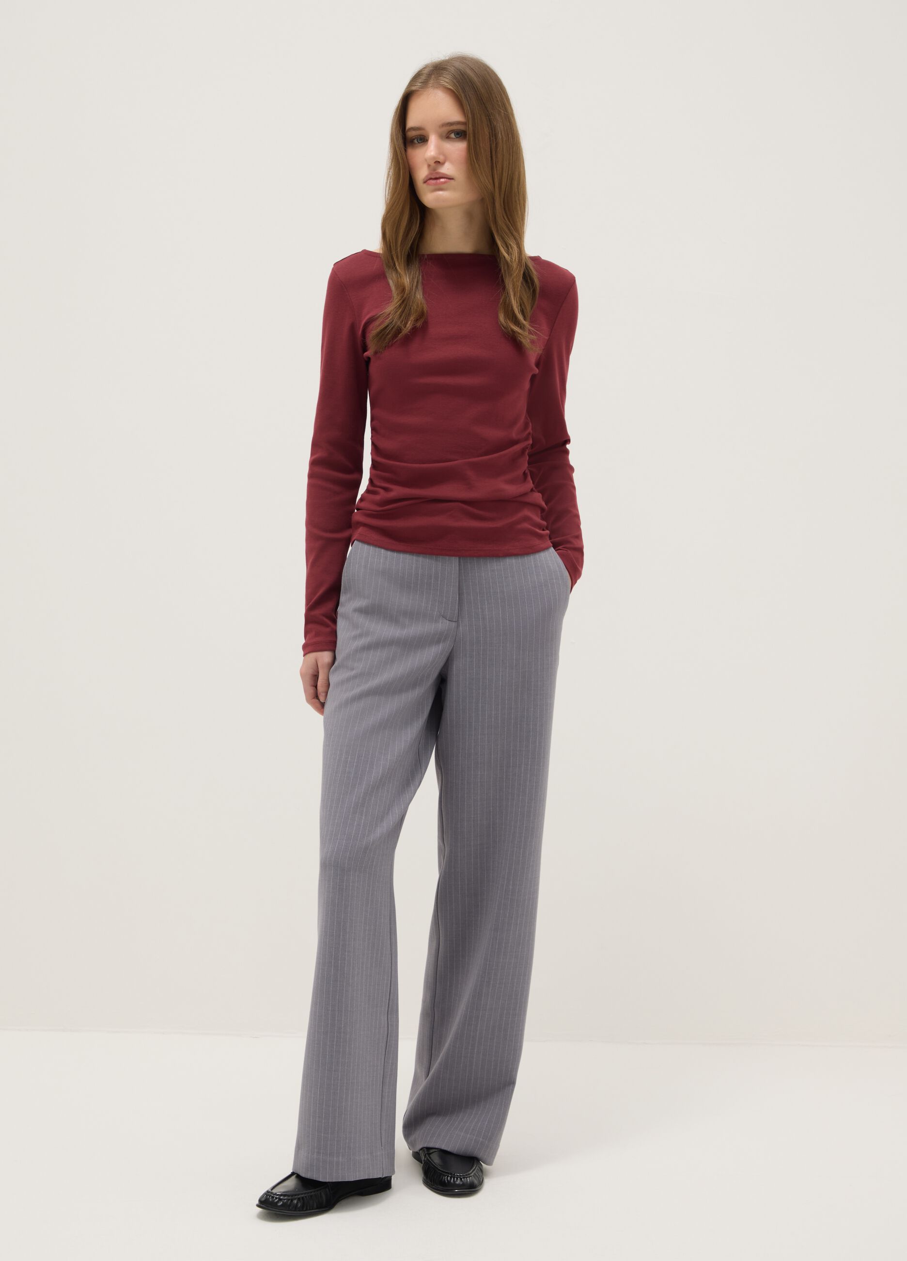 Red long-sleeved pure cotton T-shirt regular fit