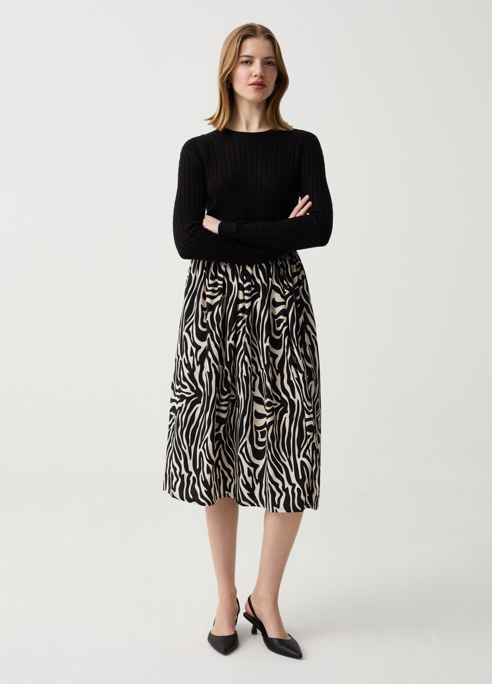 Full midi skirt in crêpe