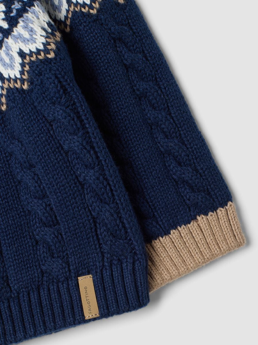 Maglione blu jacquard in puro cotone organico a trecce regular fit_3