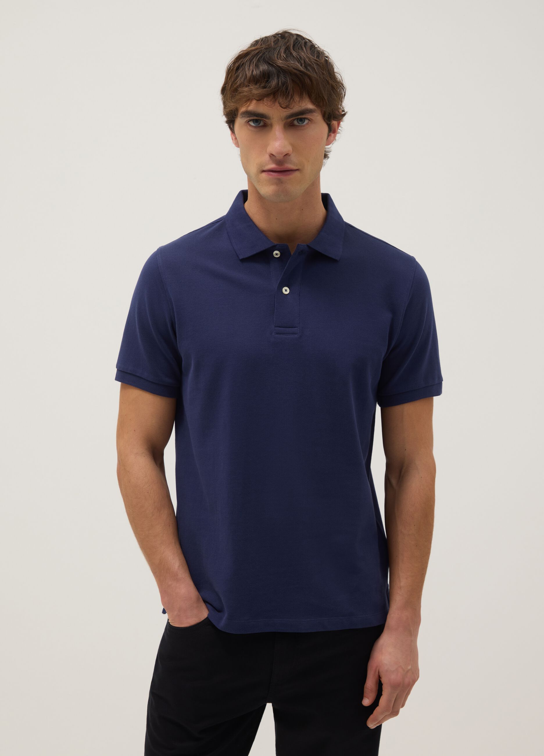 Blue pure cotton polo shirt regular fit