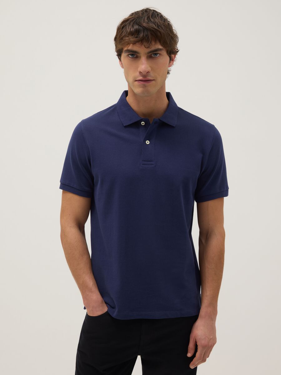 Blue pure cotton polo shirt regular fit_0
