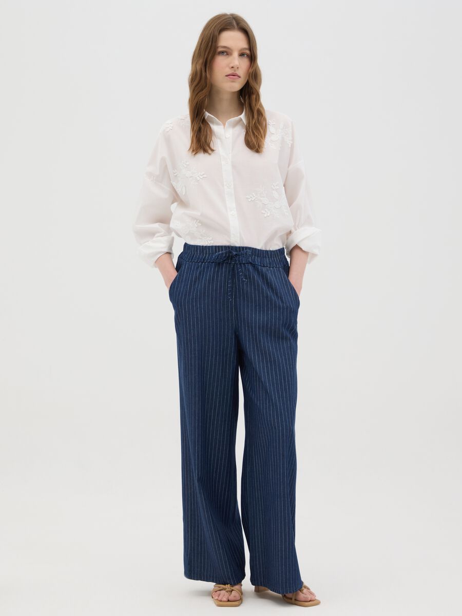 Women's blue pure cotton regular fit trousers_0