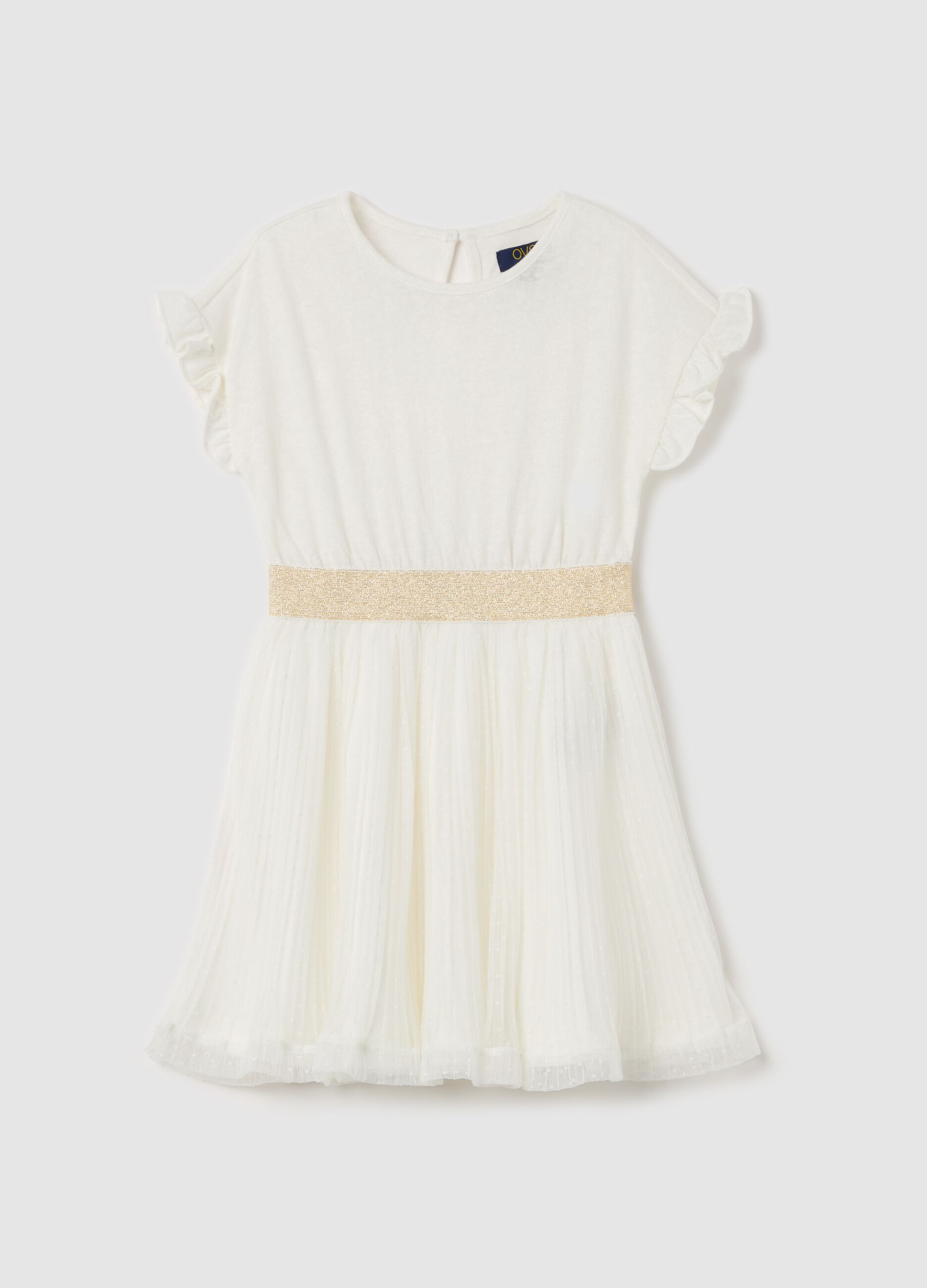 Dress with lurex and skirt in plumetis tulle