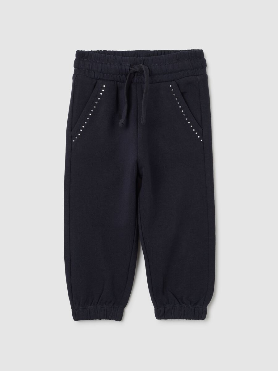 Pantaloni jogger da bambina in puro cotone nero _0