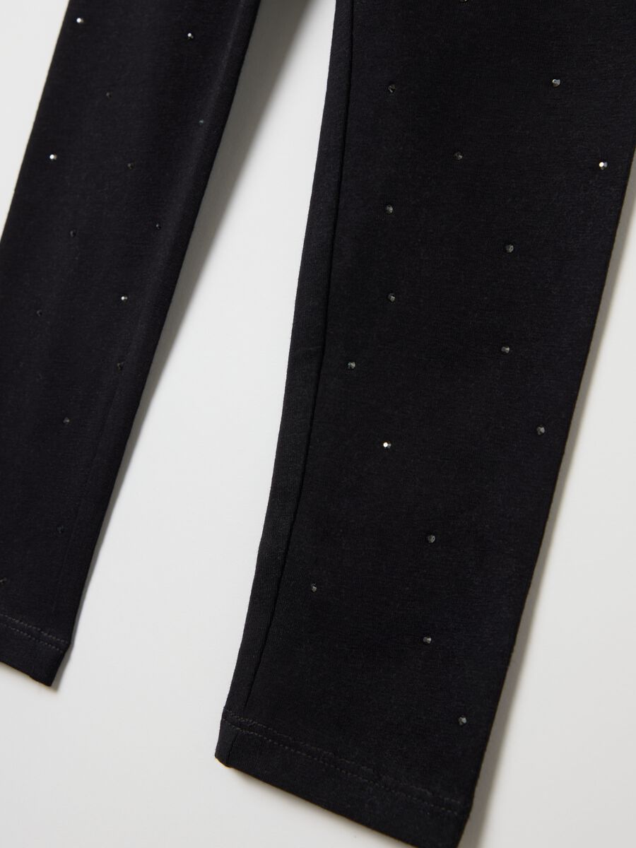 Black leggings in stretch cotton with diamantés_3