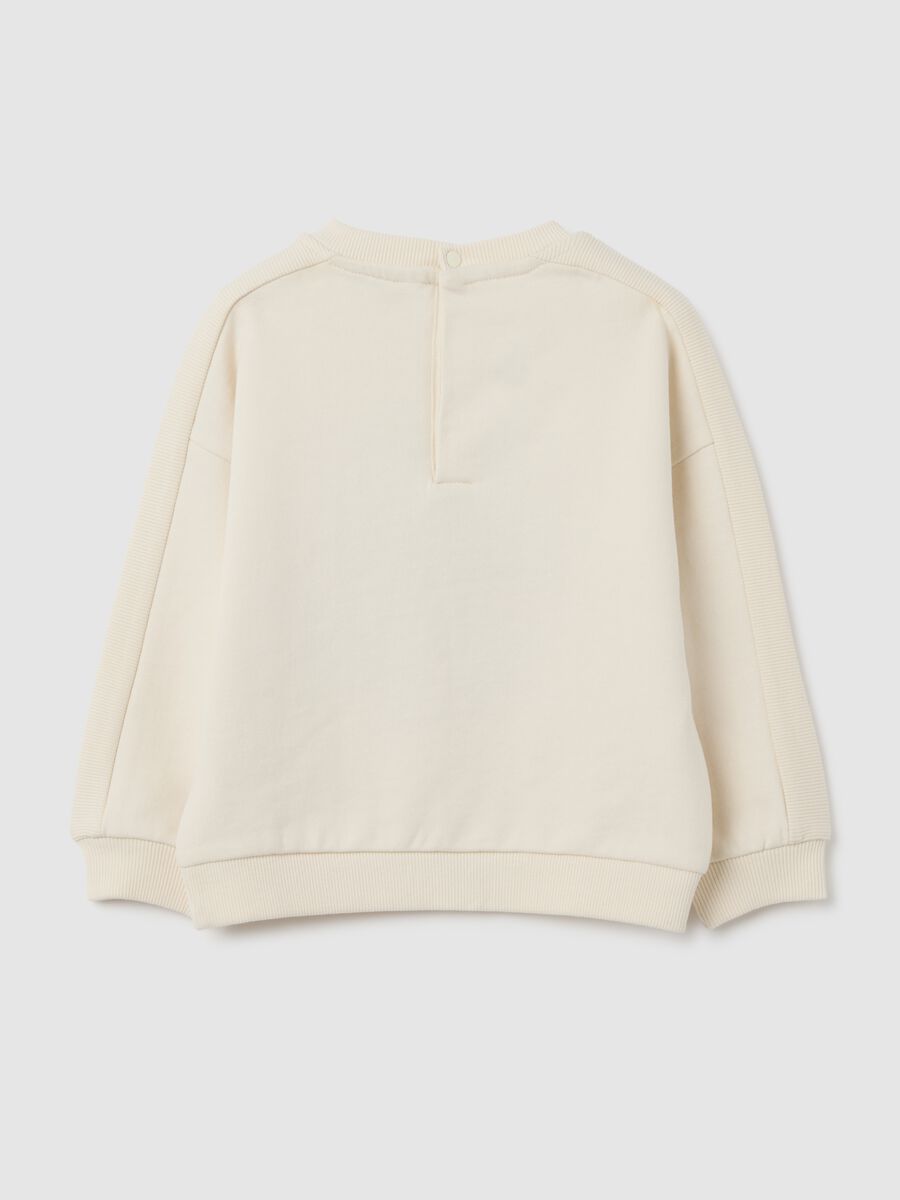 Beige regular fit pure cotton children's sweatshirt with teddy bear_1