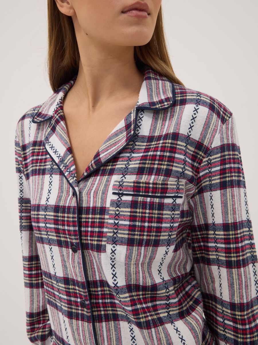 Camicia da notte nera a quadri in puro cotone scollo a V_3