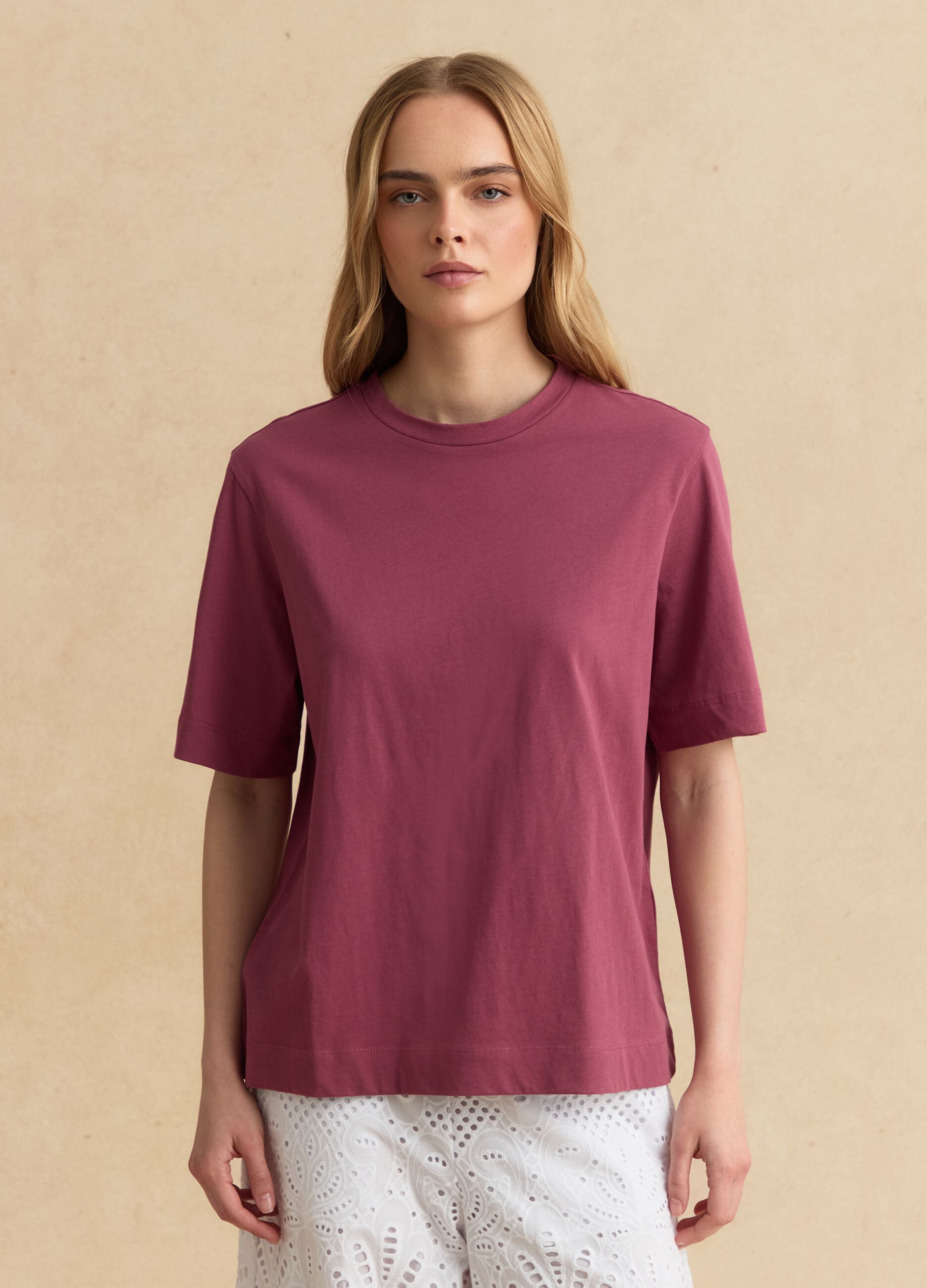 T-shirt viola in puro cotone a maniche corte