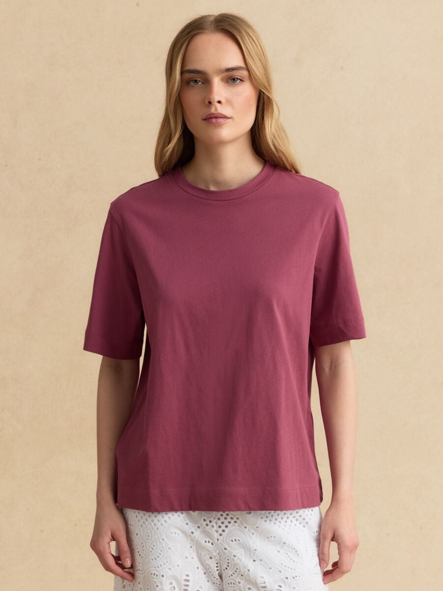 Purple short-sleeved pure cotton T-shirt_1