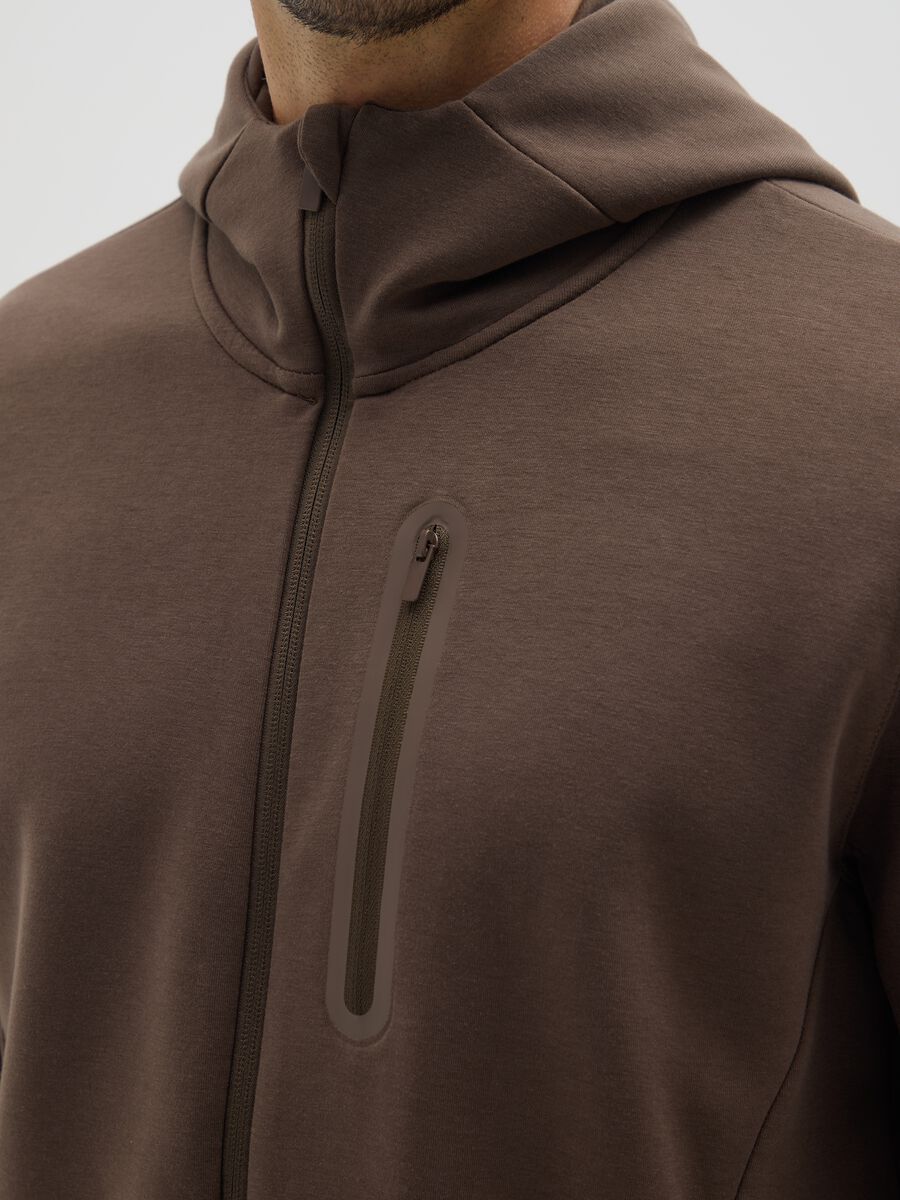 Brown regular fit hoodie with zip and hood_3