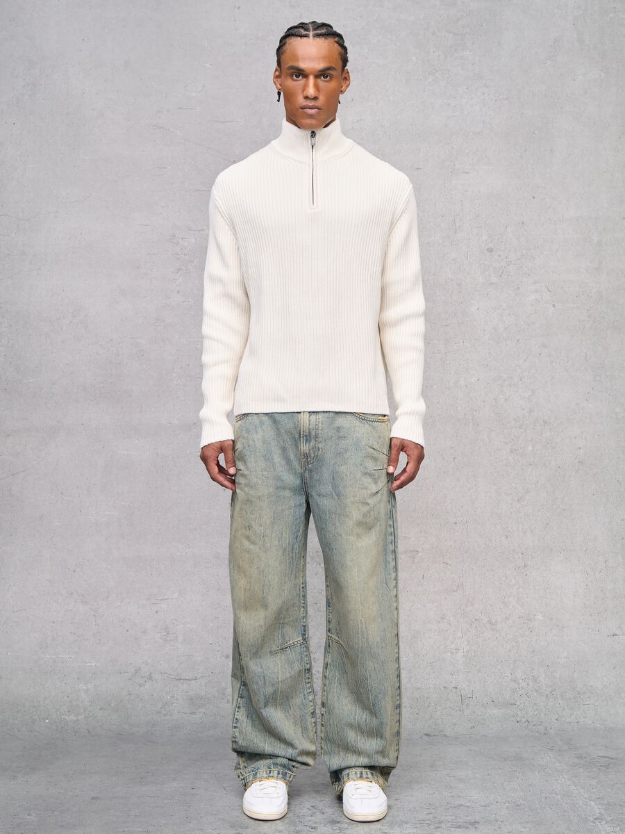 White Ribbed Knit Half-Zip_2
