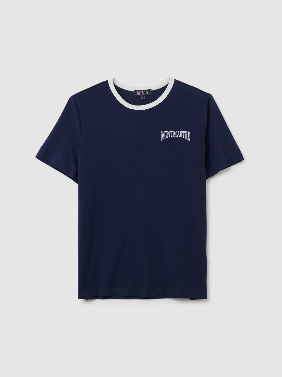 Women's pure cotton blue t-shirt with logo_0