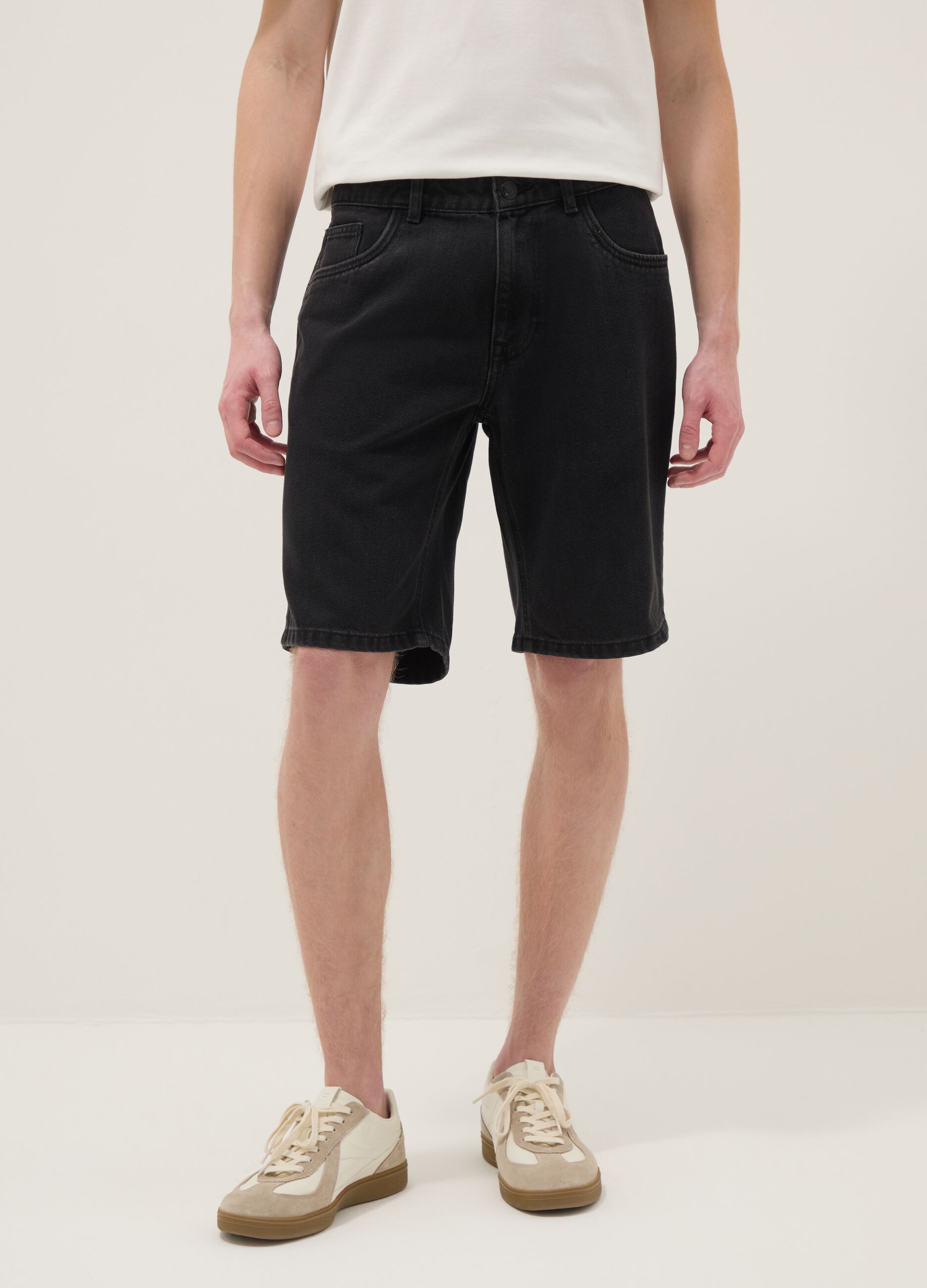 Black denim cotton blend slim fit shorts