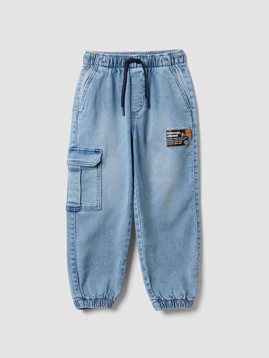 Pantaloni jogger denim azzurri in cotone elasticizzato per bambino relaxed fit_0