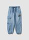 Light blue denim jogger trousers in stretch cotton for boys, relaxed fit_0