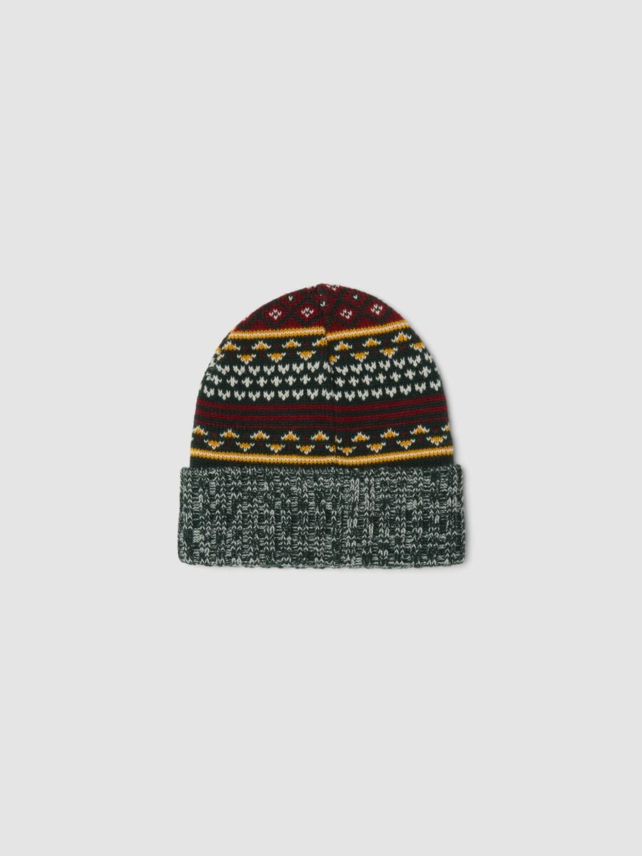 Cappello multicolor con fantasia jacquard e ricamo_2