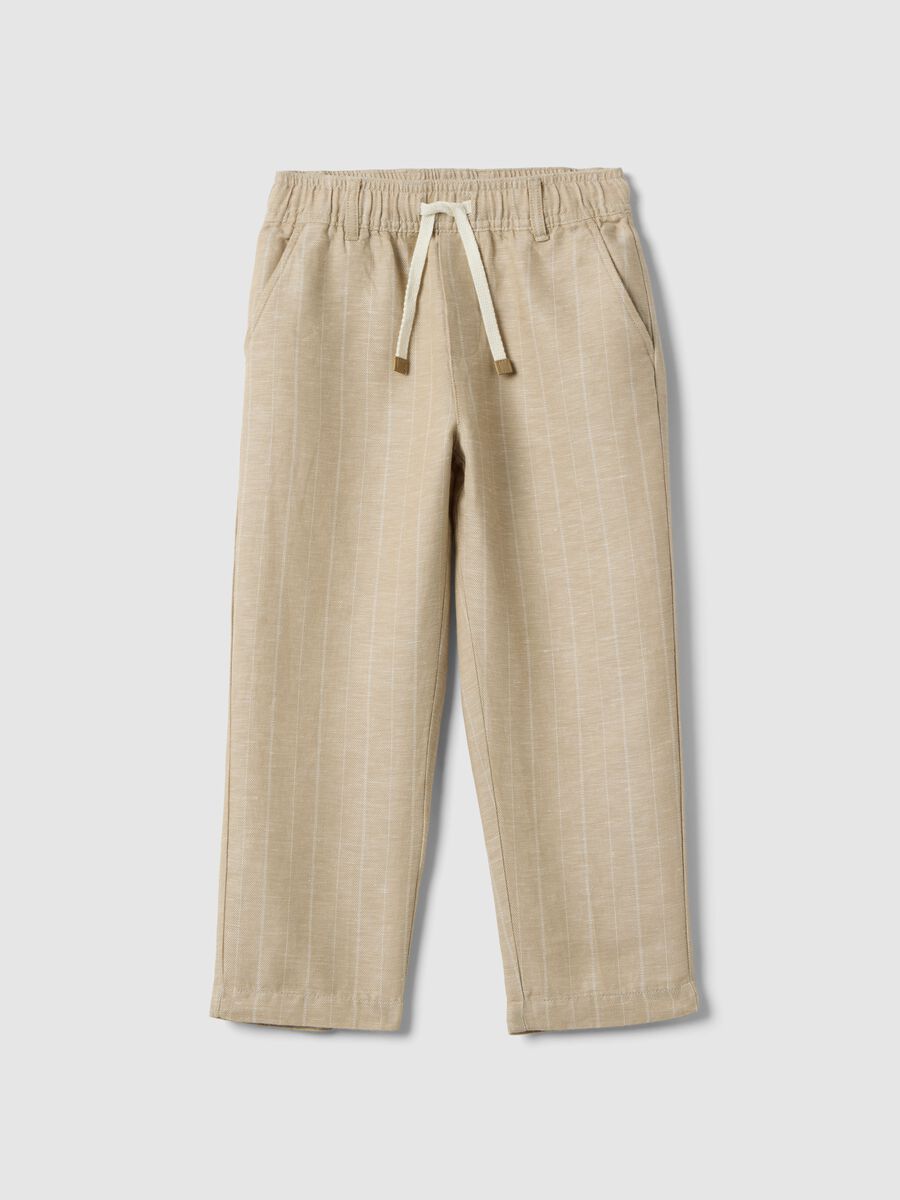 Pantaloni in misto lino beige a righe da bambino regular fit_0