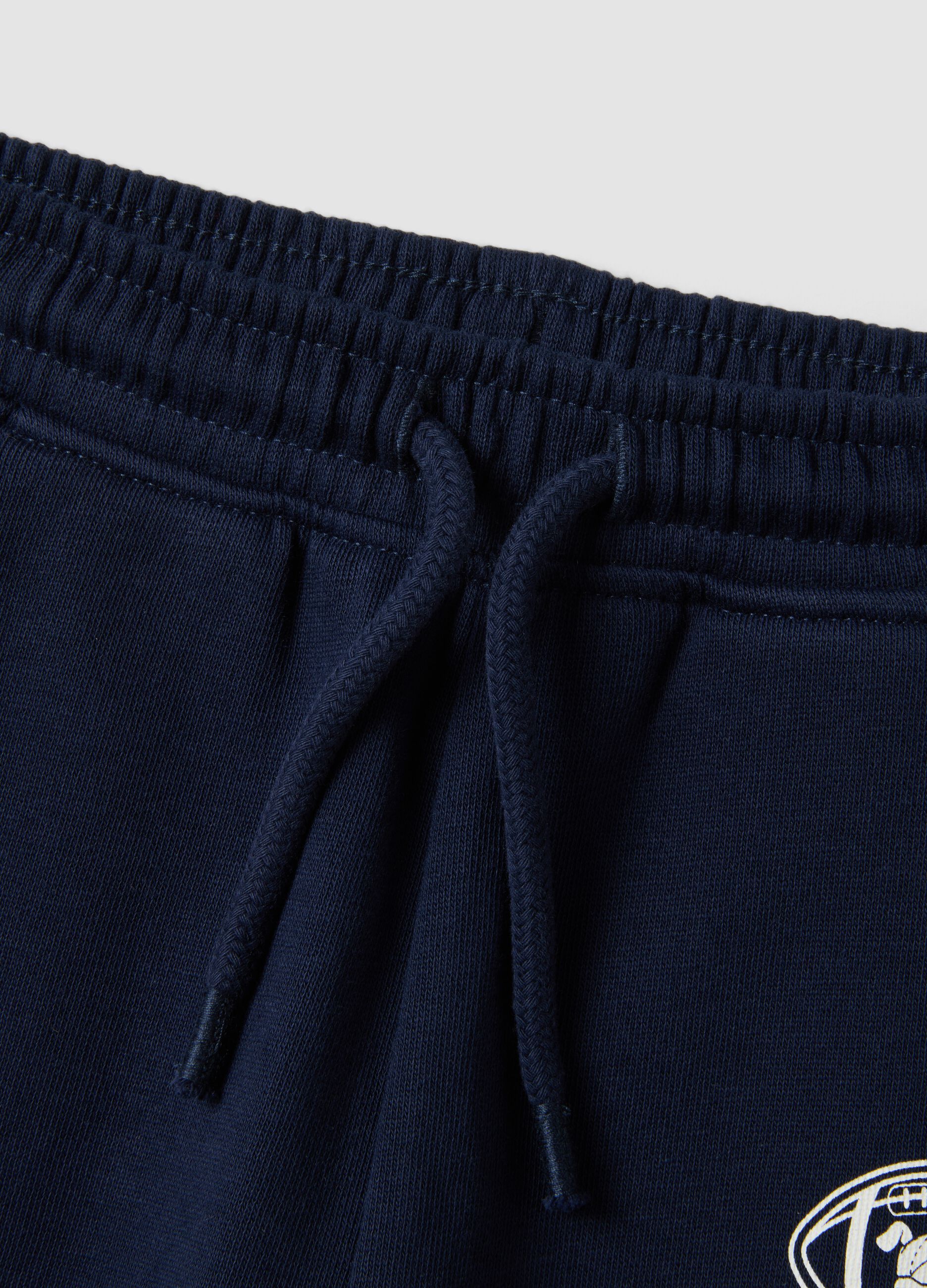 Pantaloni jogger blu in puro cotone organico con coulisse per bimbo