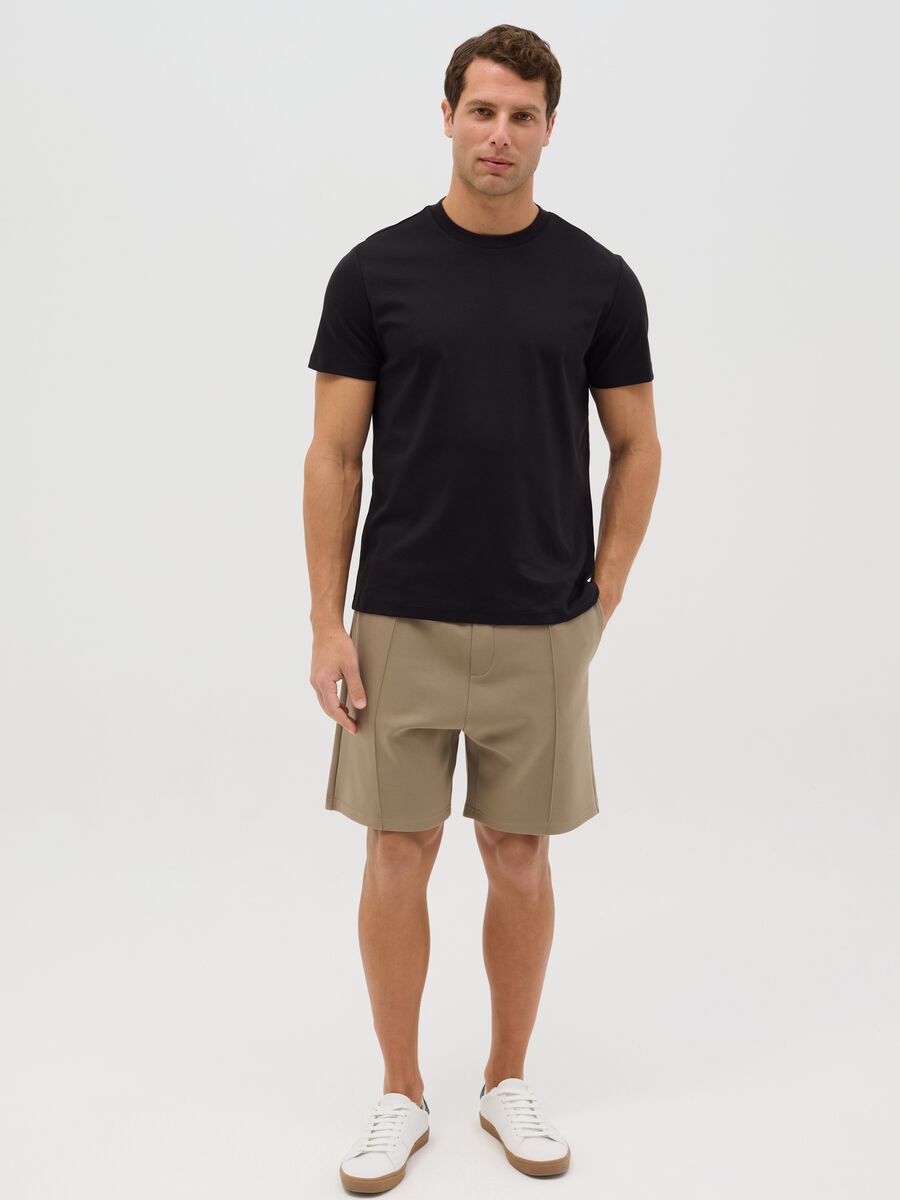 Beige Bermuda joggers in fleece_0