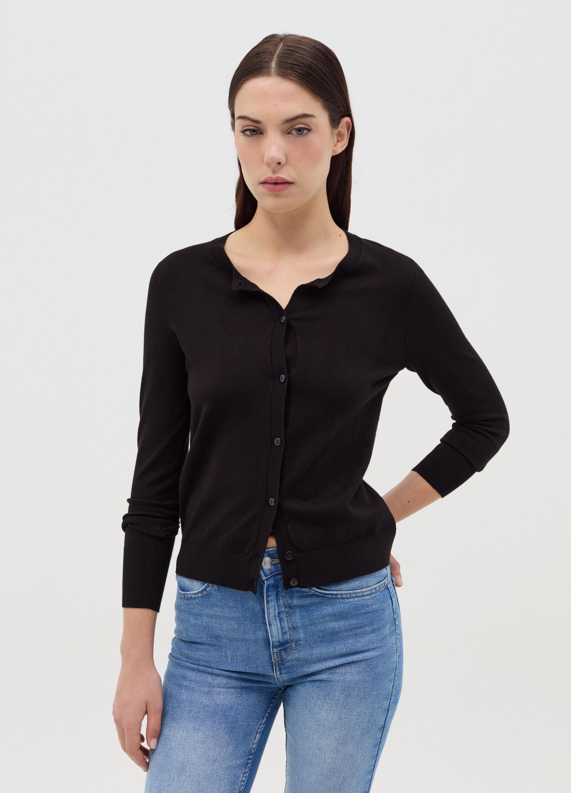 Cardigan with round neckline