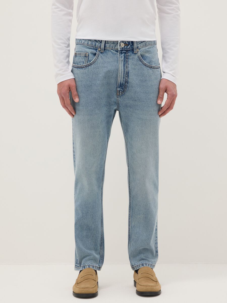 Pure Cotton Denim Blue Carrot Fit Jeans_1