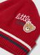 Red baby hat in pure organic cotton jersey knit with teddy bear patch_2