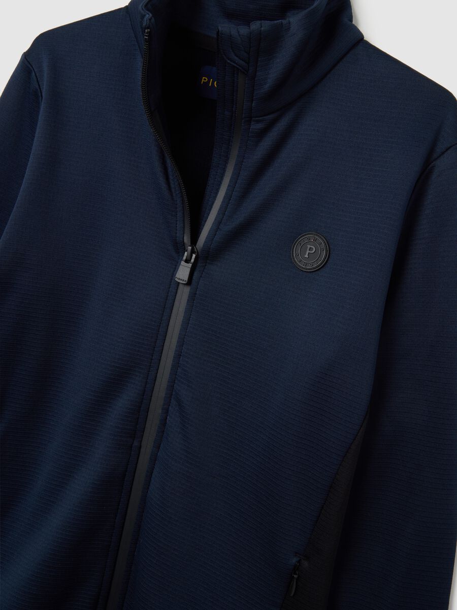 Blue fitted zip funnel-neck sport sweatshirt_1