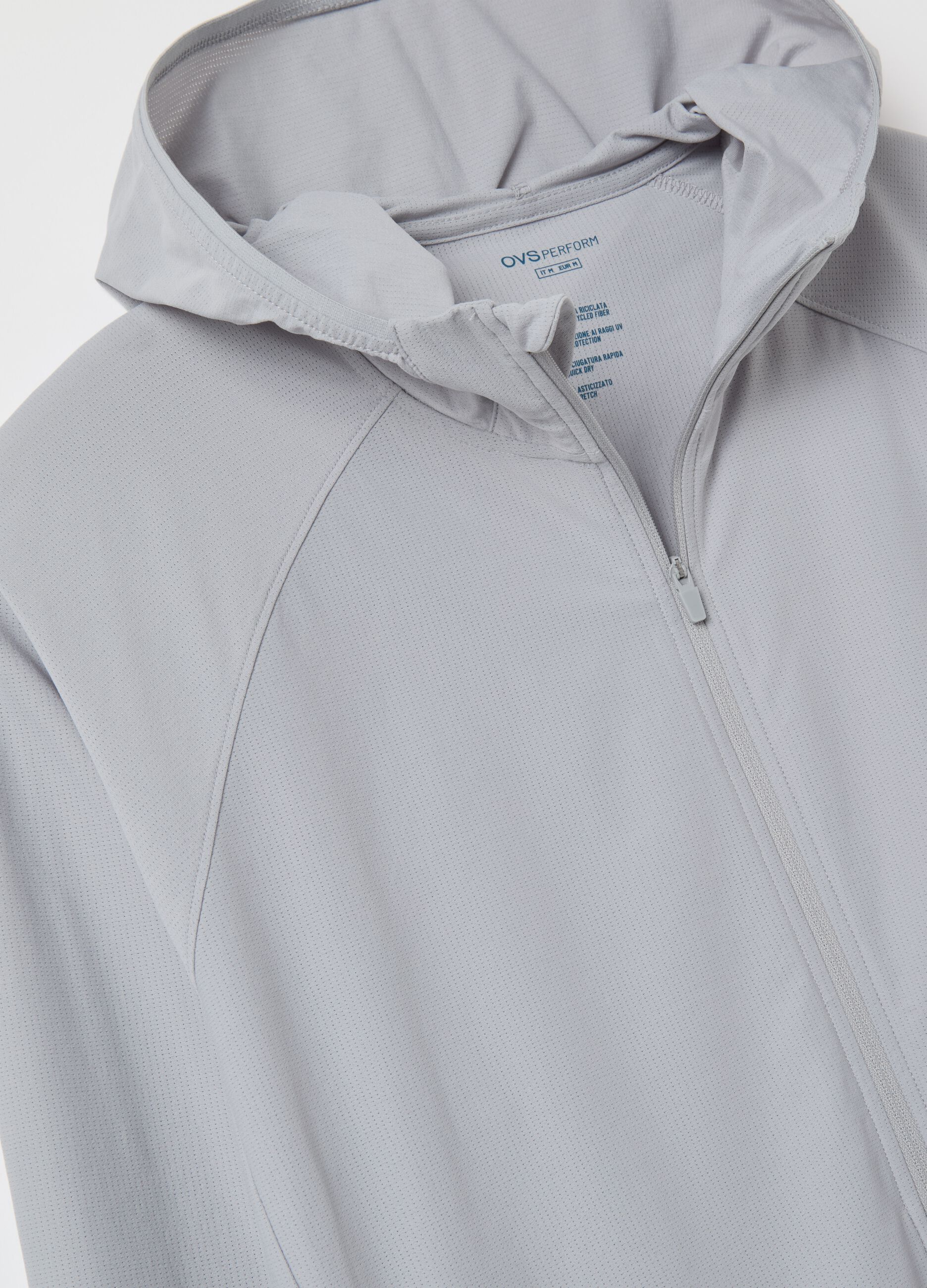 Full-zip sweatshirt in technical fabric with hood