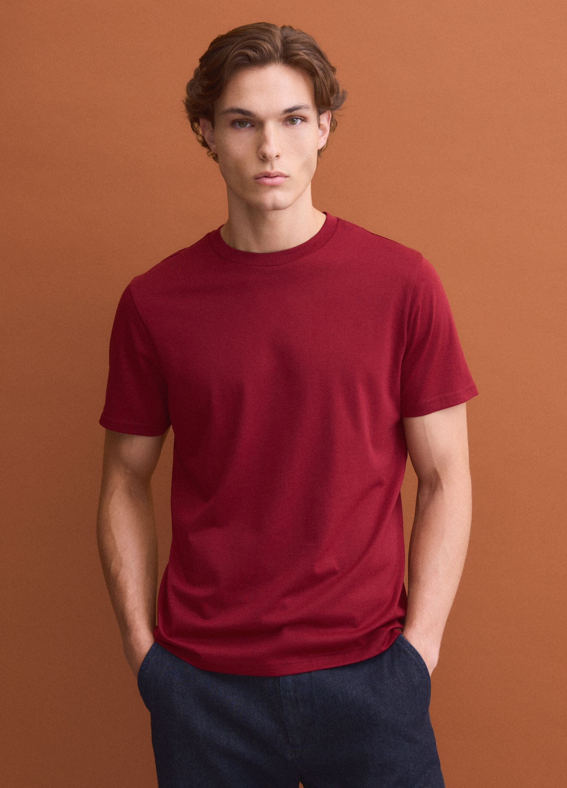 Red Supima cotton crew-neck T-shirt, regular fit