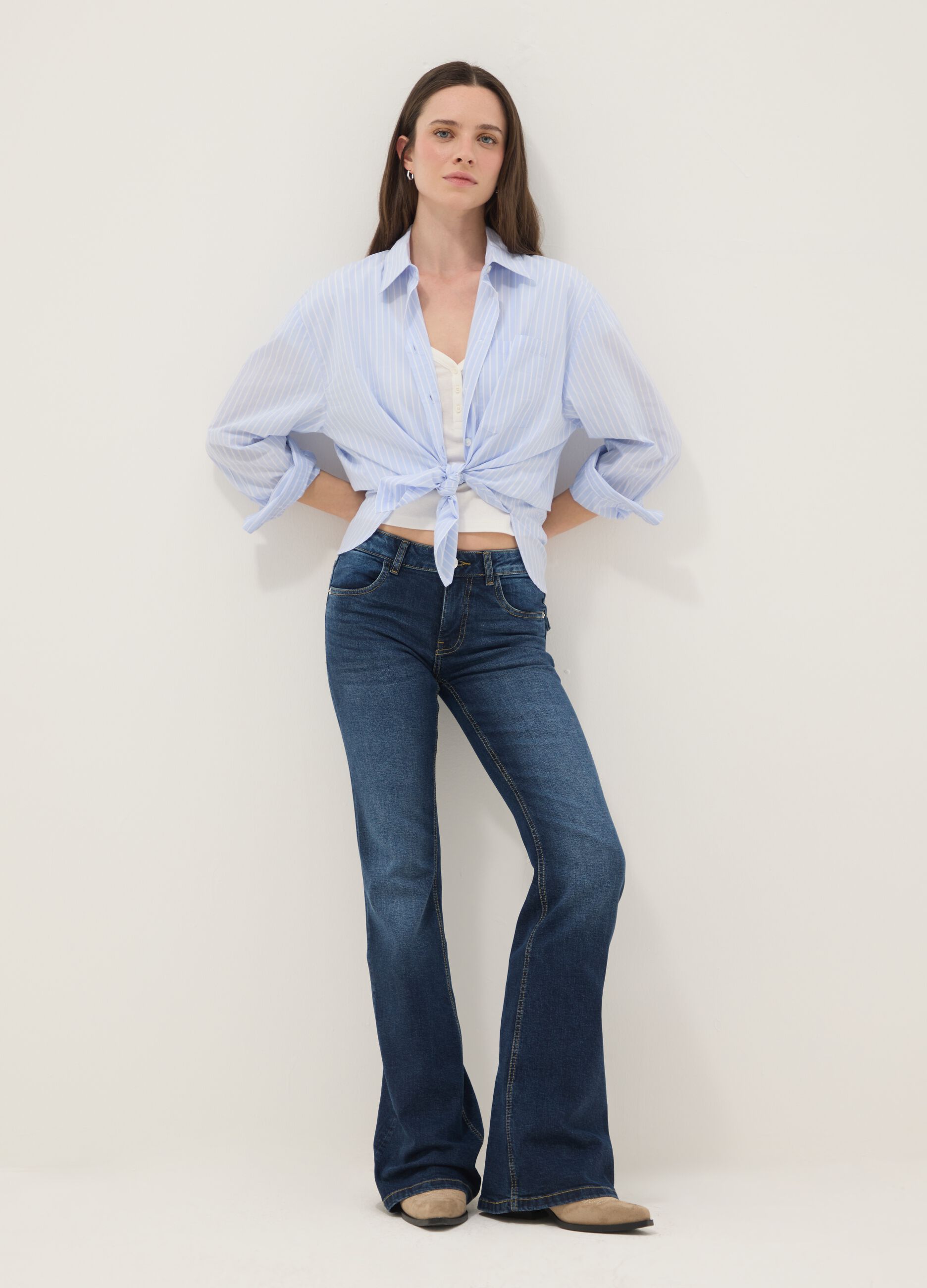 Flared jeans in blue stretch denim cotton
