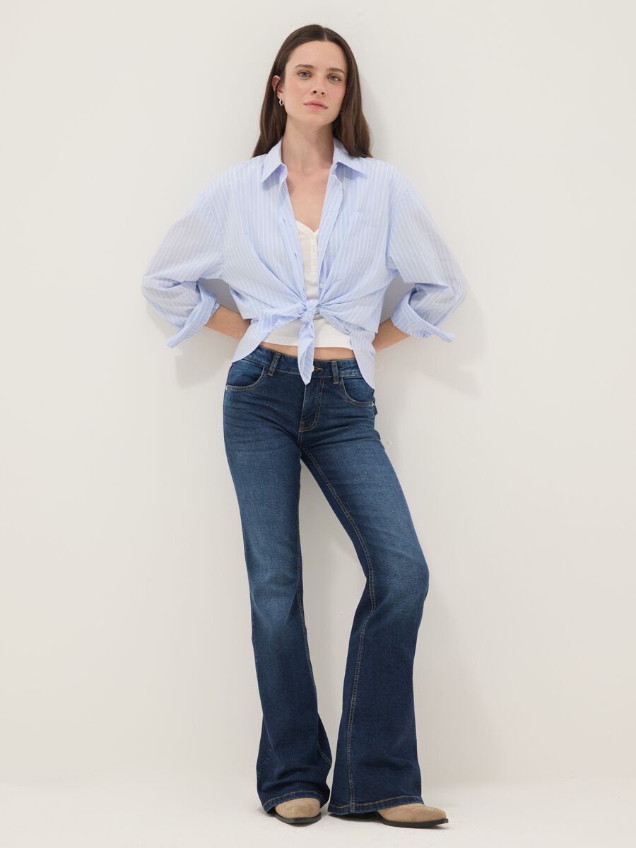Jeans flare in cotone denim elasticizzato blu_0