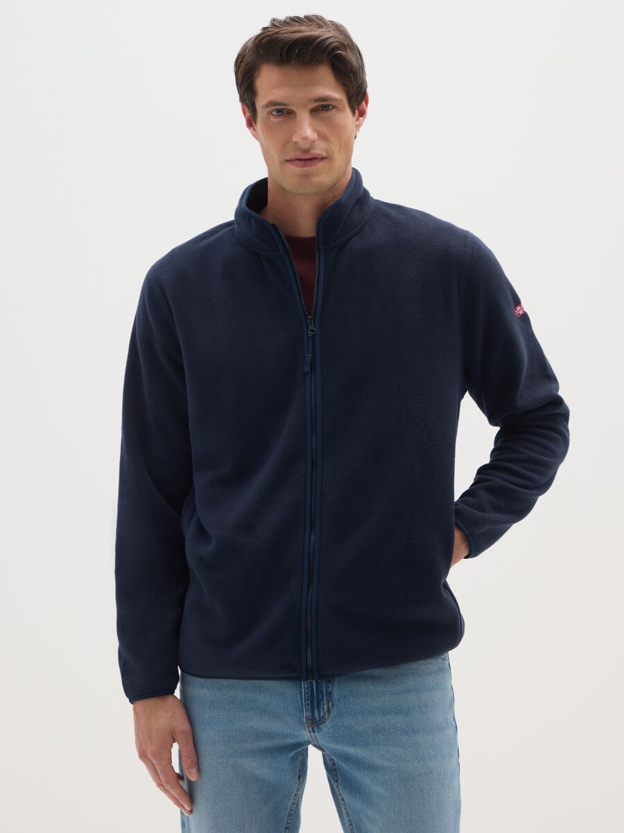 Regular Fit Blue Fleece Jacket with Zip_0