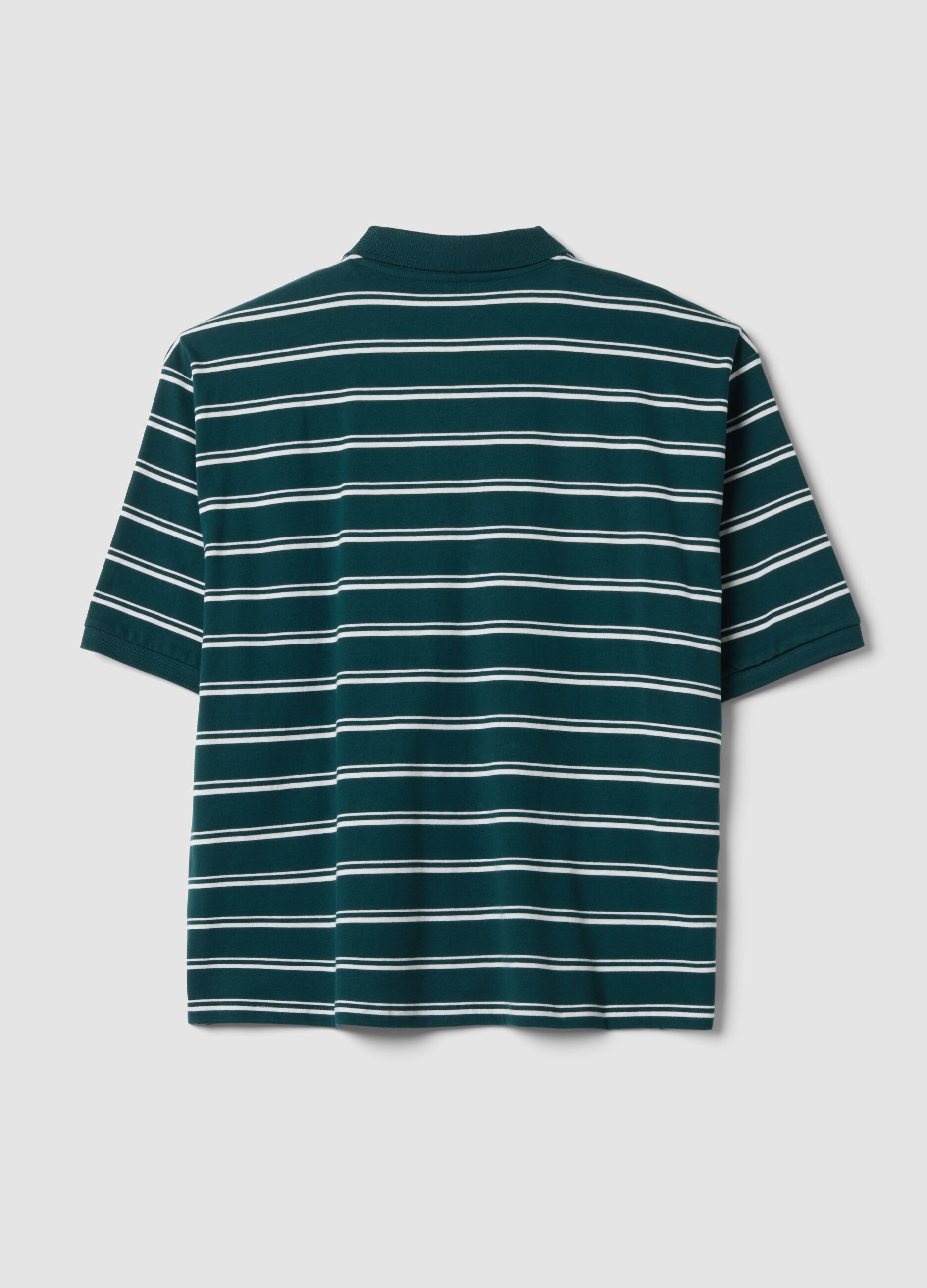 Green pure cotton striped polo shirt, regular fit