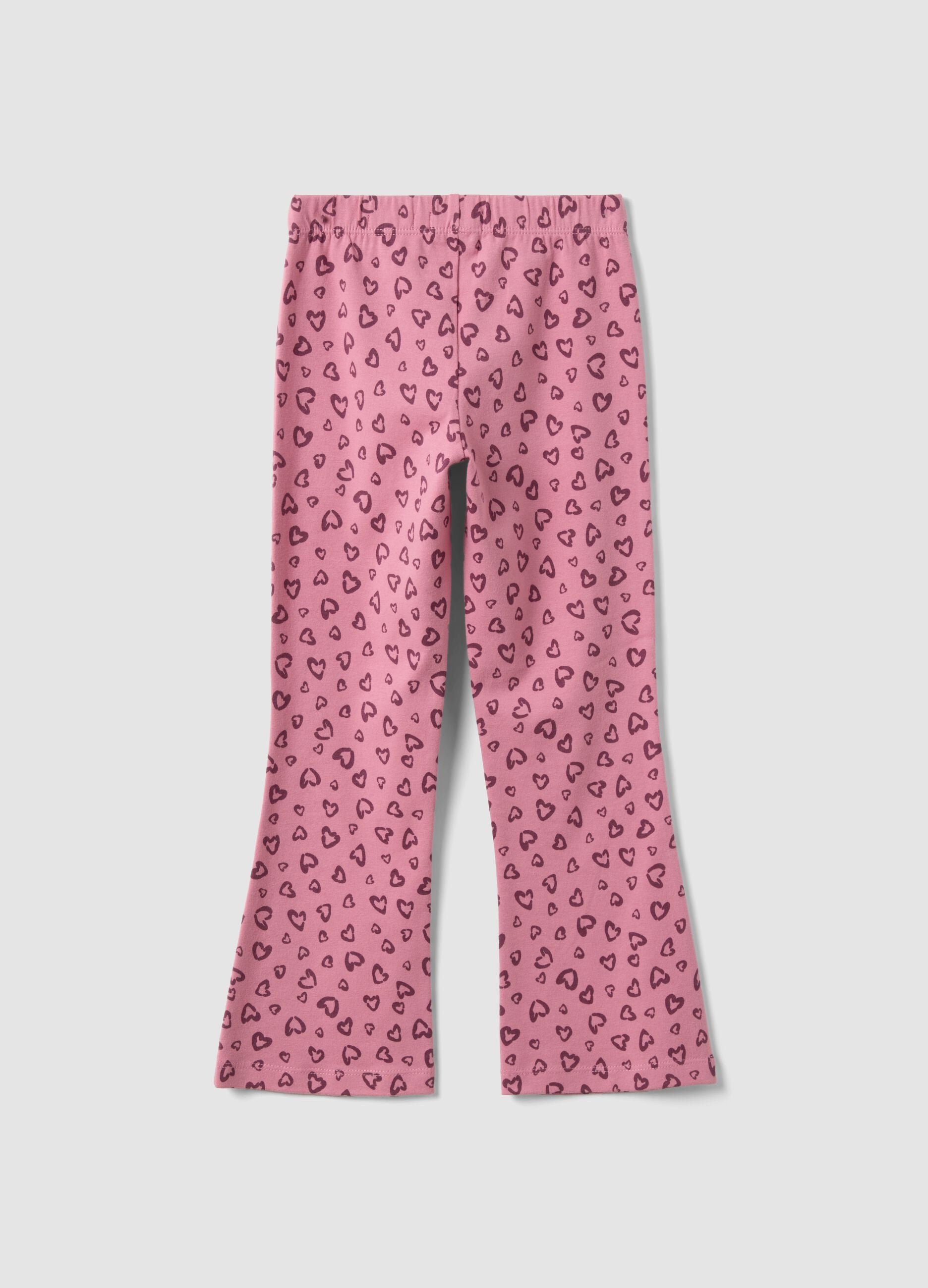 Girls&rsquo; pink organic cotton skinny leggings with heart print