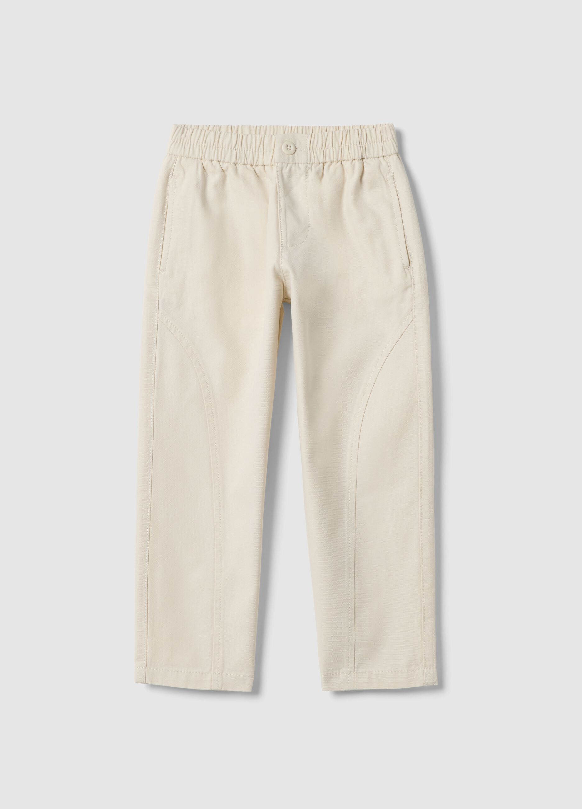 Kids' Beige Regular Fit Pure Cotton Trousers