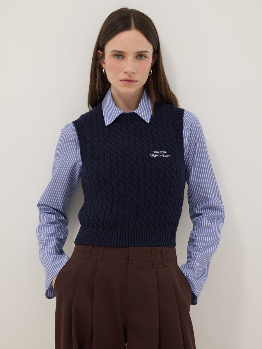 Blue pure cotton gilet regular fit with cable design_1