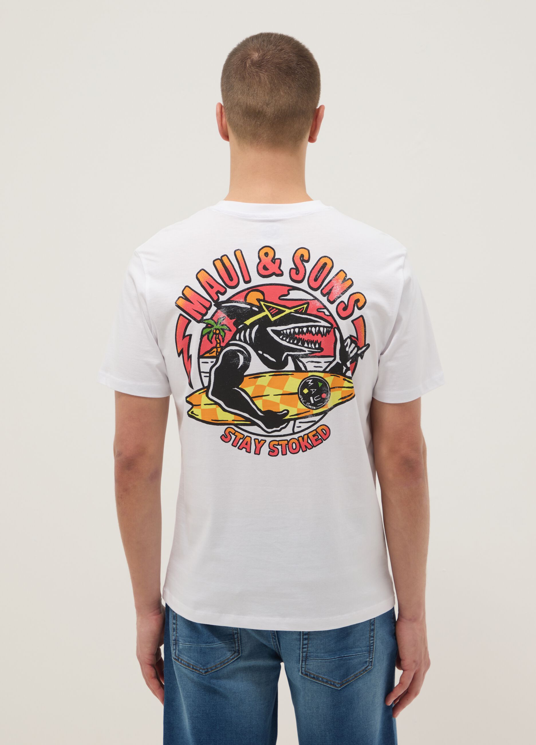 White pure cotton relaxed-fit T-shirt with print