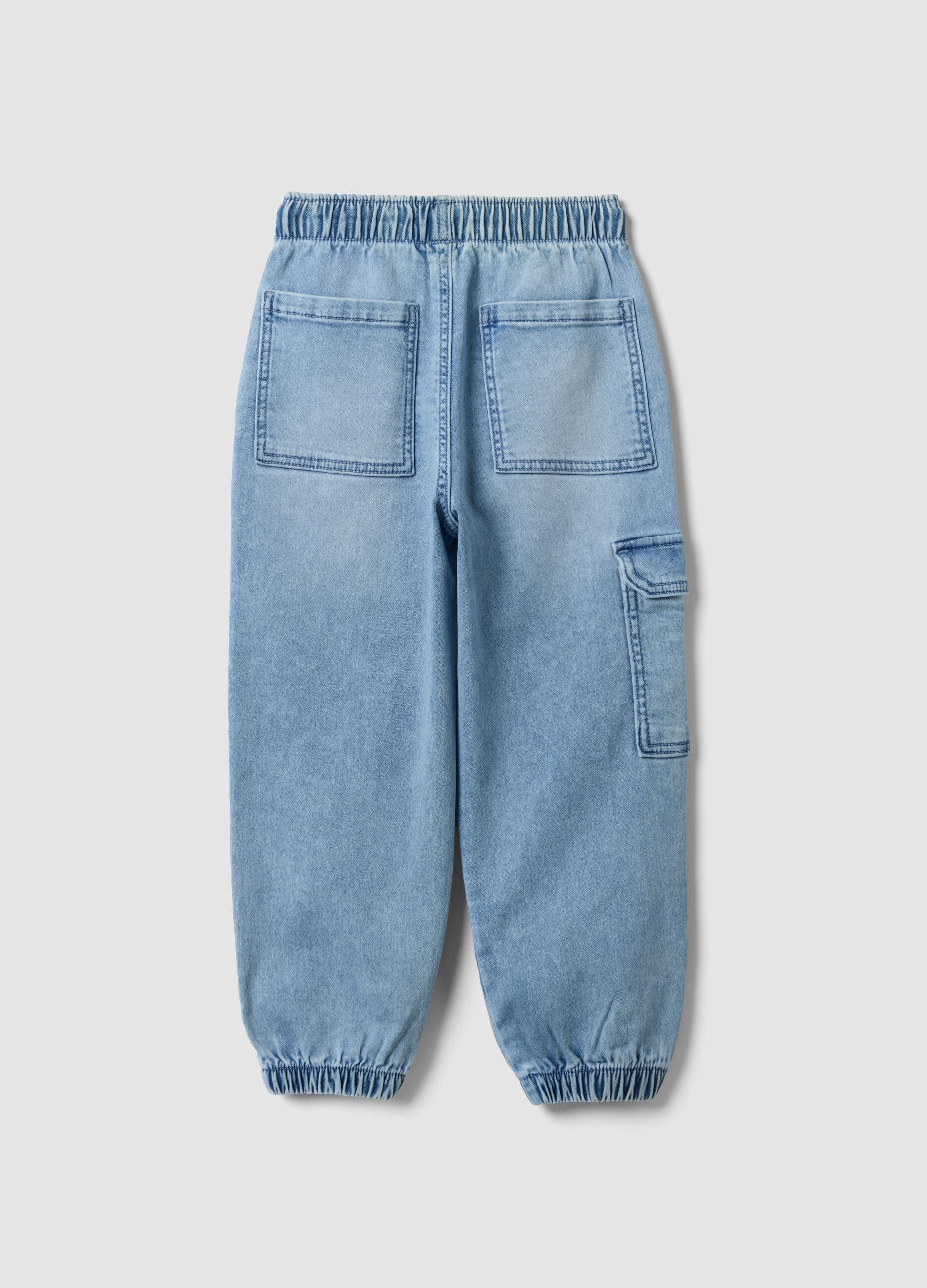 Light blue denim jogger trousers in stretch cotton for boys, relaxed fit
