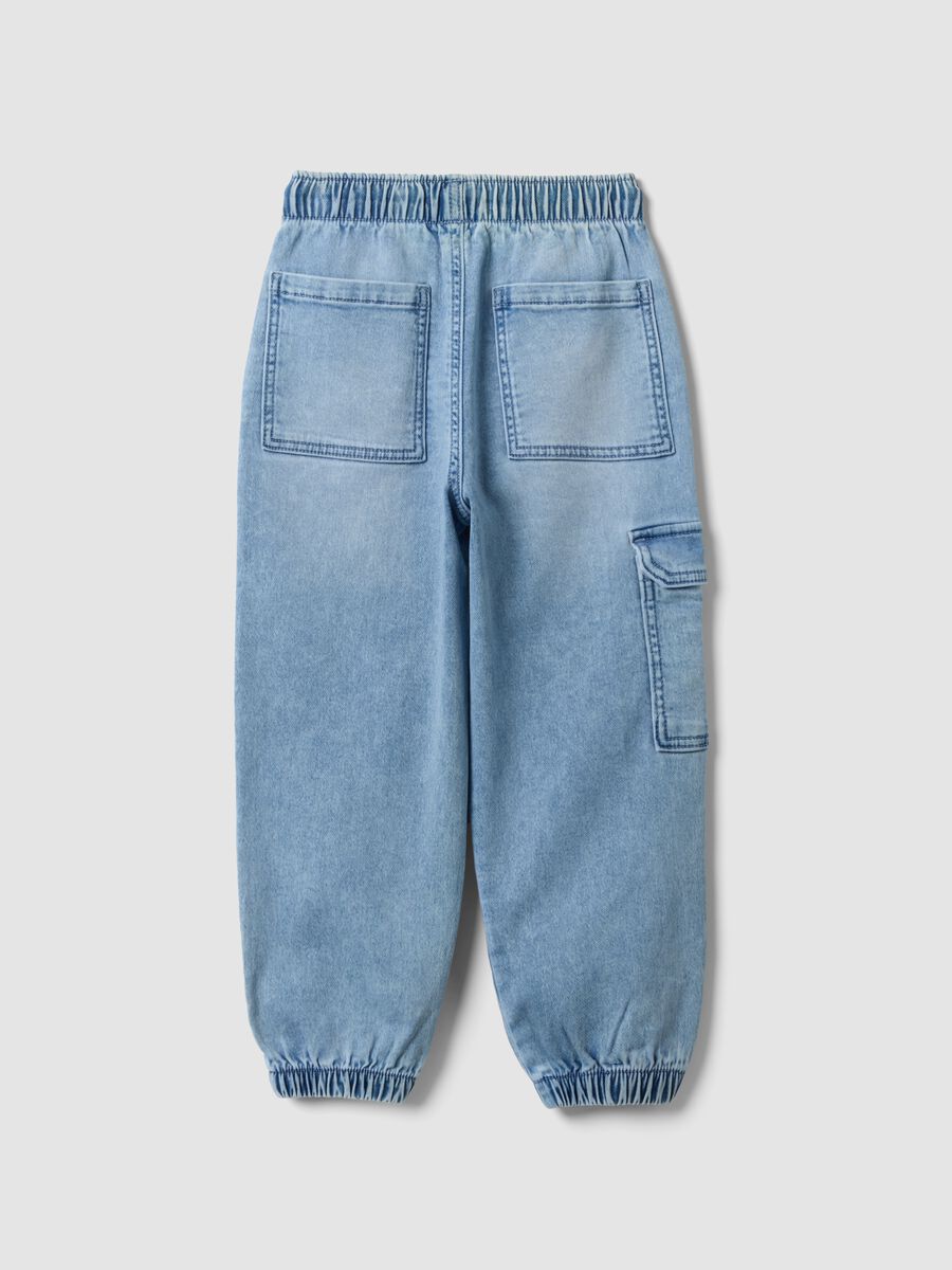 Pantaloni jogger denim azzurri in cotone elasticizzato per bambino relaxed fit_1