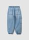 Light blue denim jogger trousers in stretch cotton for boys, relaxed fit_1