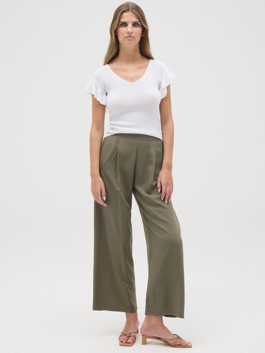 Women's white regular fit t-shirt with ruffles_1