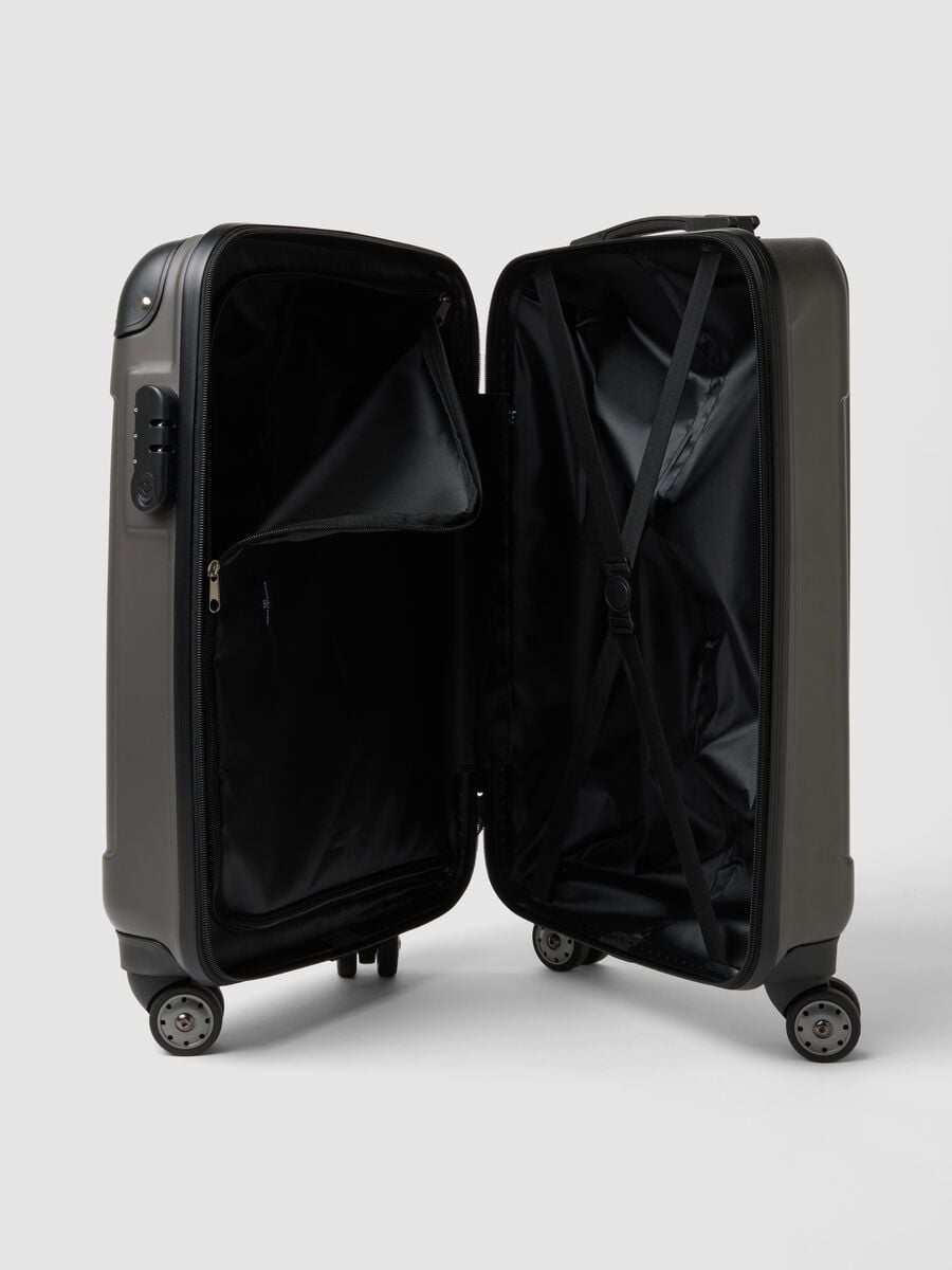 Grey hard-shell travel trolley suitcase with wheels_3