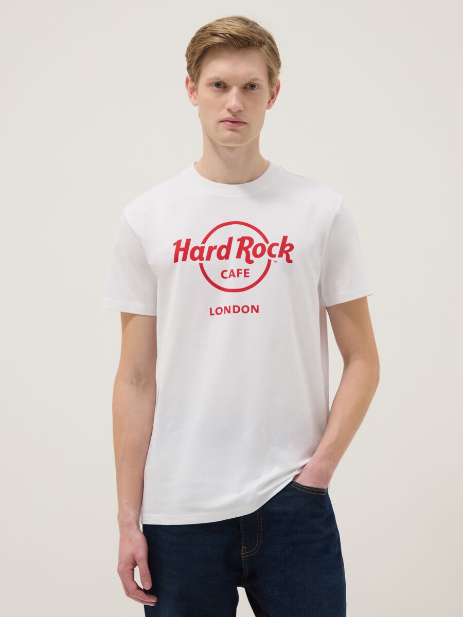 White pure cotton regular fit T-shirt with Hard Rock Cafe logo_0